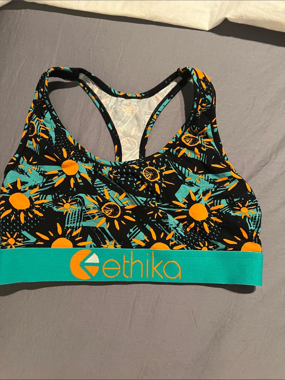 ethika Teal & Orange Sunburst Racerback Swim Top